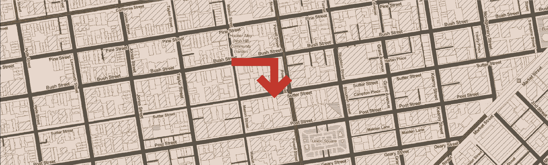 Map showing Cheaper Than Therapy Comedy Club location at 533 Sutter St in Union Square, San Francisco